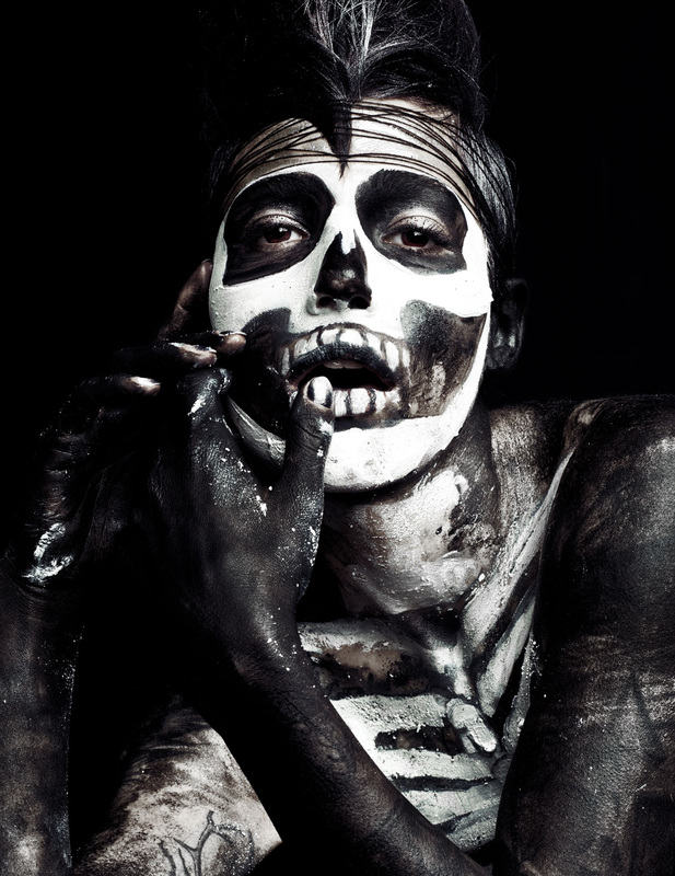 Female model in skeleton makeup by Nika Vaughan